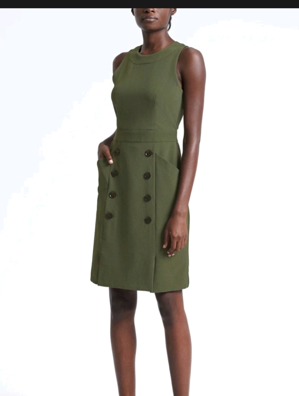 Banana Republic Button-Front Utility Sheath Dress Olive Green Size 4 EUC